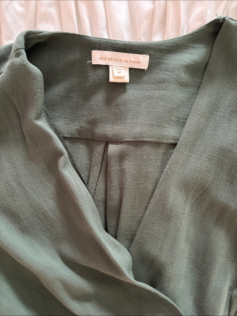 Sage Green Wrap Midi Dress with Tie Waist - Picture 2 of 2